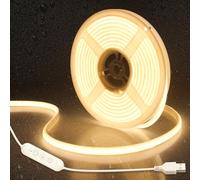 Aclorol 6M COB LED Strip Light Warm White 3000K Outdoor LED Strip Light Waterproof IP67 with 1.4M USB Cable Dimmable Tape Light for Kitchen Shower Niche RV Awning Lighting Outdoor Patio Decoration