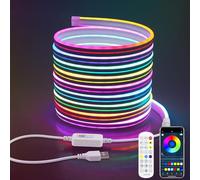 Aclorol LED Neon Strip Lights 5M 5V USB RGB LED Strip Light Waterproof Color Chasing and Music Sync with APP Remote Control for Gaming Room Living Room Indoor Outdoor Party DIY Lighting Decoration