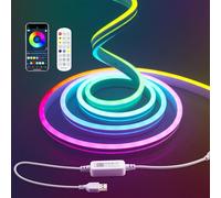 Aclorol RGB LED Neon Strip Lights 2M 5V USB Addressable LED Rope Strip Dimmable LED Neon Flex Music Sync with App Control Waterproof for Bedroom Indoor Outdoor Gaming Room Bar Party Decoration
