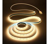 Aclorol USB 1M COB LED Strip Lights Warm White Led TV Backlight 5V 1M 3.28FT 320Leds 3000K CRI85+ COB Flexible Lights with 1M USB Powered for Bedroom Under Cabinet Kitchen DIY Lighting Project