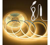 Aclorol USB COB LED Strip Lights for TV Backlight 5M Warm White LED Flexible Rope Light with 1.5M USB Powered 320LEDs/M Dotless Tape Light for Wall Bed Wardrobe Lighting Home Decor CRI85+ 8mm Width