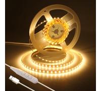 Aclorol Warm White USB LED Strip Light 3M 360LEDs Dimmable LED TV Backlights with Dimmer Flexible and Cuttable 5mm Width Tape Light for PC Moniter Display Cabinet Shelves Home DIY Decor 3000K CRI85+