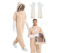 ACLUYSKA Sting Proof Beekeeper Suit for Men Women, Ventilated Polycotton Bee Suit with Gloves & Hood, Full Body Protective Beekeeping Outfit for Backyard Beekeepers(L)