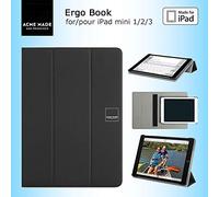 Acme Made Ergo Book 360° Rotating Stand Slim Smart Folio Case Tri-Fold Cover with Hand Strap Quick Spin and Hybrid Satin Soft Shell for Apple iPad Mini 1 2 and 3 - Black