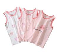 ACMEDE 1-12 Years Little Girls Soft Camisole Undershirts 3 Pack Kids Comfort Breathable Tank Tops Girls Undershirts Cotton Tank Vests Baby Toddler Girl Cartoon Cat Camisoles with Trim