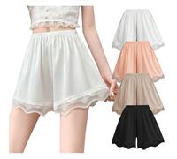 ACMEDE 4 Pack Women Satin French Knickers Lace Safety Boxer Shorts Wide Leg Lingerie Lace Briefs Panties Lace Trim Safety Pants Underwear Loose Home Shorts Under Dresses Shorts