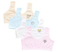 ACMEDE 4 Pcs Girls Cotton Training Bra Crop Bra Young Girls Cute Cartoon Seamless Sports Bras Puberty Children Soft Breathable Underwear Big Kids Crop Vest Tank Tops for Girls 8-16 Years