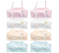 ACMEDE 8 Pieces Girls Camisole Crop Tops Cotton Bra Casual Crop Bra for Big Girls Sports Bras Puberty Bra Vest Lovely Dance Crop Camisole Comfy Underwear Fashion Training Bra, 8-12 Years