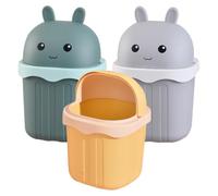 ACMEDE Desktop Bin Mini Trash Can for Desk Bedside Table Bin Cute Rabbit Plastic Waste Paper Basket with a Lid Small Garbage Can for Office Kitchen Bathroom Bedroom 3 Pack - 5.91 x 5.91 x 8.27 inch