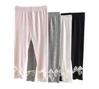 ACMEDE Girls Leggings 3/4 Length Kids Leggins Spring Summer Soft Cropped Leggings Girls Cute Bow Tie Pants Children Tights Trousers Pack of 4