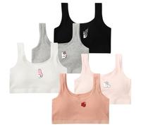 ACMEDE Girls Sports Bras Cotton Non Wired Seamless Plain Thread Training Bra Breathable Bralettes for Teens Girls First Crop Top Vest Underwear with Padded 6-16 Years