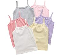 ACMEDE Girls Undershirt, 6 Pack Cami Camisole Tank Tops Cotton Tanks Vest Sleeveless Top Assorted Cotton Undershirts Spaghetti Strap Tank Tops for Girls Age 1-7 Years (4-5 Years, Multicolor)