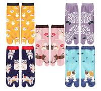 ACMEDE Japanese-Style 5-Pair Women's & Men's Cartoon Animal Socks in Multicolour, Cotton 2 Toe Flip Flop Socks, EU 35-40