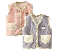 ACMEDE Kids Girls Warm Fleece Vest Outerwear, 2 Pack Baby Infant Toddler Boys Girls Coral Velvet Waistcoat Cute Spring Autumn Winter Sleeveless Jacket Vest Coat Gilet with Pockets
