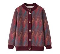 ACMEDE Middle-Aged and Elderly Knitted Cardigan Fleece Lined Grandma Winter Sweater,Women's Coat Middle-Aged Elderly Mother Knitted Jacket Red