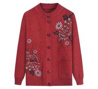 ACMEDE Middle-Aged and Elderly Knitted Cardigan Sweaters - Old Lady Casual Top Grandma Wear Cardigan Coat Jacket Clothing Women's Spring and Autumn Mother Wear Warm Sweater Red