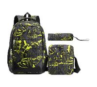 ACMEDE Primary School Backpack with Shoulder Bag and Pencil Case for Children Boys College Large Travel Bags 6th 5th 4th 3rd CM2 CM1, Yellow, 3er packs, Classic