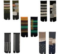 ACMEDE Tabi Socks 5 Pairs, Japanese Style V Toe Split 2-Toe Socks for Women and Men, Unisex Striped Cotton Flip Flop Value Pack