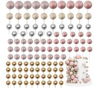 Acmee 115 PCS Ball Cake Toppers - Mini Balloon Cake Decorations Foam Boho Balls Cupcake Picks DIY Cake Insert Toppers for Birthday Party Wedding Baby Shower - Matte Pink