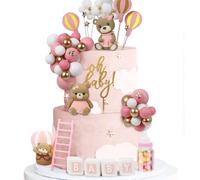 Acmee 44 PCS Bear Cake Toppers - Mini 3D Bear BABY Letters Milk Bottle Pink Gold Foam Balls Cake Toppers for Boy Girl Birthday Party Baby Shower Cake Decorations