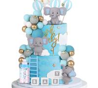Acmee 44 PCS Elephant Cake Toppers - Mini 3D Elephant BABY Letters Milk Bottle Blue Gold Foam Balls Cake Toppers for Boy Girl Birthday Party Baby Shower Cake Decorations