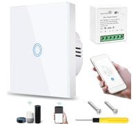 Acmerota 1Gang 1Way Touch Light Switch with WiFi Smart DIY Breaker Module Kits, 5-300W 240V Tempered Glass Panel Light Switches with LED Indicator, Changing From Normal Switch to Smart Switch