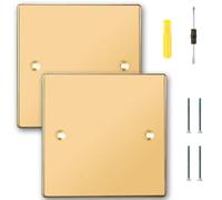 Acmerota 2Pcs Blanking Plate Gold Socket Cover Socket Stainless Steel Blanking Plate 1 Gang Square Shape Cover for Electrical Plug Covers Exposed outlets