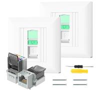 Acmerota 2Pcs CAT6 Gigabit Network Socket RJ45 Socket Cat6 Ethernet Wall Socket Cat6 Network Single Port Flat Face Wall Plate, with Tool Free Keystone Jack Modular
