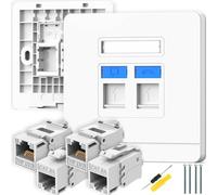 Acmerota 2Pcs CAT6 Gigabit Network Socket RJ45 Socket Cat6 Ethernet Wall Sockets Ethernet Double Port RJ45 Network Wall Plate, for CAT6/CAT5E/CAT5 Cable with 4 Keystone Jack, CAT6 Setup for Printers…