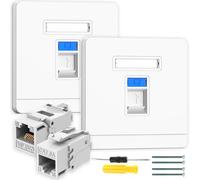 Acmerota 2Pcs RJ45 Socket Cat5e Ethernet Socket CAT5e Ethernet Faceplate RJ45 Single Port Wall Sockets for CAT5E/CAT5 Network Cable with 2 Keystone Jack, CAT 5e Setup for Printers, VoIP, Phones