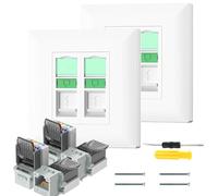 Acmerota 2Pcs RJ45 Socket Cat6A Ethernet Wall Socket Double Port Faceplate Flat Wall Plate Ethernet RJ45 LAN Cable Faceplate, with Tool Free Modular, Interference Resistance, High Bandwidth