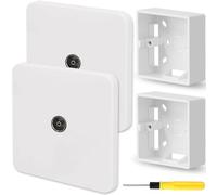 Acmerota 2Pcs Single TV/FM Socket White Coaxial Aerial Wall Socket Plate for TV or FM Connection with Surface Pattress Box