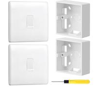 Acmerota 2Set 1Gang 2Way Electric Wall Light Switch 10 A 250 V A.C Curved Edge White Single Wall Switch with Single Surface Mount 35mm Pattress Box for Home Office with Screw Screwdriver