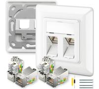 Acmerota 2Stk 2-Port CAT 6a Netzwerkdose Unterputz+ 4X CAT 6a Keystone RJ45 Modul CAT6a Universal Netzwerkdose LAN Ethernet Keystone Dose 10 Gbit/s Geschirmte LAN Dose für CAT 5e CAT 6 CAT 6a max