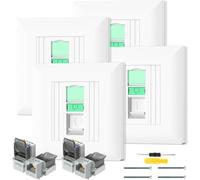 Acmerota 4Pcs 1Port RJ45 Socket Ethernet Faceplate Cat6 Single Port Socket Wall Plate for CAT5 CAT6e CAT6 Ethernet Cable Networking Socket with Tool-Free Network Connector Module