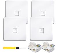 Acmerota 4Pcs RJ45 Socket Ethernet Faceplate Cat6 Single Port Socket Wall Plate for CAT5 CAT6e CAT6 Ethernet Cable Networking Socket with Tool-Free Network Connector Module