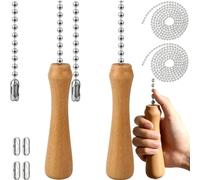 Acmerota Bathroom Light Pull Cord Switch Wood Pull Cord Handle 150cm Beaded Chain with 50cm String Extension for Bathroom Toilet Light Ceiling Lights Fan Switch (2PCS)