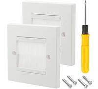 Acmerota Brush Wall Plate Single Gang Brush Plate Faceplate for Cable Pass Through Cover Outlets, Sockets and Tidy Up Wires, Standart UK White Wallplate with White Brush 2Pcs