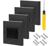 Acmerota Brush Wall Plate Single Gang Brush Plate Faceplate for Sockets and Tidy Up Wires,Cable Pass Through Cover Outlets, Standart UK Black Wallplate with Black Brush 4Pcs with Screwdriver