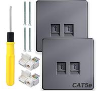 Acmerota CAT5 Network Socket Ethernet Socket 2 Port RJ45 Ethernet Faceplate LAN Cable Faceplate Grey RJ45 Socket for Ethernet Cable Networking Socket Box, Tool-Free Network Connector Module