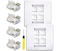 Acmerota CAT5e 4-Port CAT5e Socket Ethernet Faceplate RJ45 Socket Wall Plate Quad 4-Port Ethernet Wall Scoket Cable Networking Box 86mm, with Tool-Free Network Connector Module