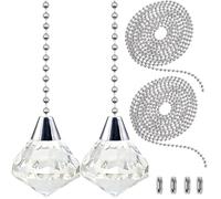 Acmerota Crystal Light Pull Chain Pull Cord Handle Pendant Pull String Switch with1.5m Beaded Chain Extension Replacement for Bathroom Light Pull Cord Handle, Suitable for Bedroom, Fan, or Blind
