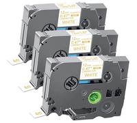 Acmerota Gold on White 12mm Satin Ribbon Label Tape TZe-R234 Replacement for Brother TZe-R234 0.47'' Ribbon Tapes Compatible for Brother Ptouch PT-D210 PTH110 E110 PT-H200, 3-Pack (No Adhesive Layer)