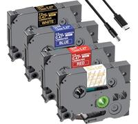 Acmerota Label Tape for Brother P-Touch 12mm TZe-134 TZe-535 TZe-435 TZe-224 for PTouch Label Maker H200 GL-100 GL-200 GL-200VP GL-H105 Gold on Clear White on Blue/Red Gold on Black