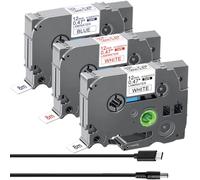 Acmerota Label Tape for Brother P-Touch 12mm TZe-231 TZe-233 TZe-232 for PTouch Label Maker D200BW D600VP P750W E100 H105WB D400VP Black/Blue/Red on White with USB Charging Cable