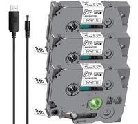 Acmerota Laminated 12mm 0.47 TZe Label Tape Replacement for Brother P-Touch TZe-231 Laminated Tape Black on White Tape for PT-H110 H105 H101C PT-D200 D400 Labeller,3-Pack (with Charging Cable)