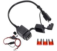 Acmerota Motorcycle USB Charger SAE to USB Cable Adapter SAE 2.1Amp Port Waterproof, Inline Fuse, Motorcycle 12V for Motorcycle Moblie Phone GPS etc... Adapter Kit with Cable Tie Fuse
