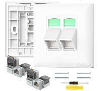 Acmerota RJ45 2Port Ethernet Wall Socket Cat6A Ethernet Socket Angled Port Ethernet Faceplate RJ45 Wall Sockets Cat6A,Fast Connection,Stable Internet Speed,with 4Pcs Tool-Free Keystones Jack Modular