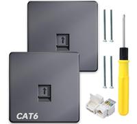 Acmerota RJ45 Ethernet Faceplate CAT6 Grey Single 1-Port Flat Face Socket Wall Plate Cat6 Ethernet Wall Socket for Ethernet Cable Networking Socket Box with Tool-Free Network Connector Module