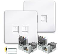 Acmerota RJ45 Ethernet Wall Socket Cat6A Ethernet Socket Double Port Ethernet Faceplate RJ45 Wall Sockets Cat6A,Fast Connection,Stable Internet Speed,with 4Pcs Tool-Free Keystones Jack Modular (White)